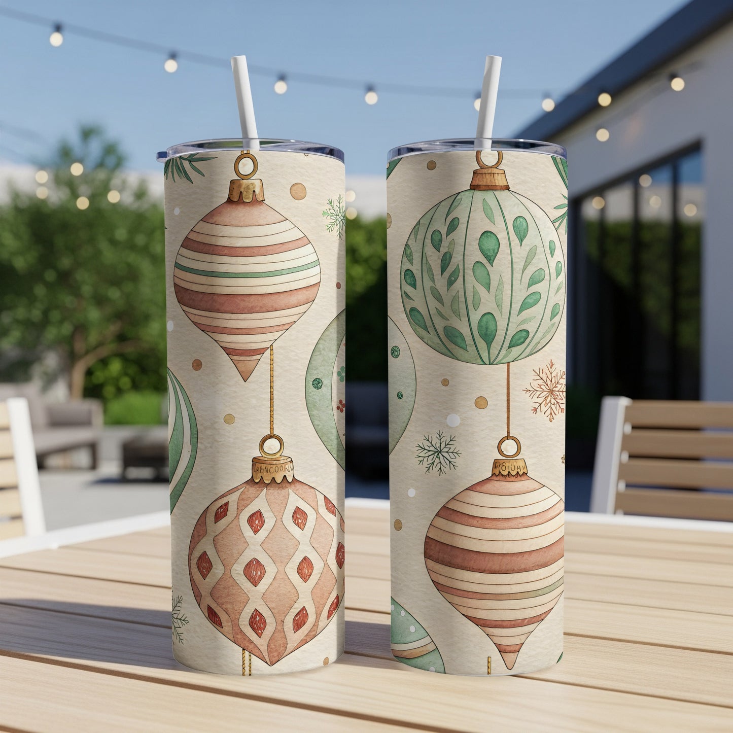 Vintage Christmas Ornaments Design Tumbler Cup