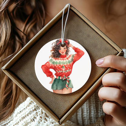 Festive Christmas Design Round Ornament for Decor product