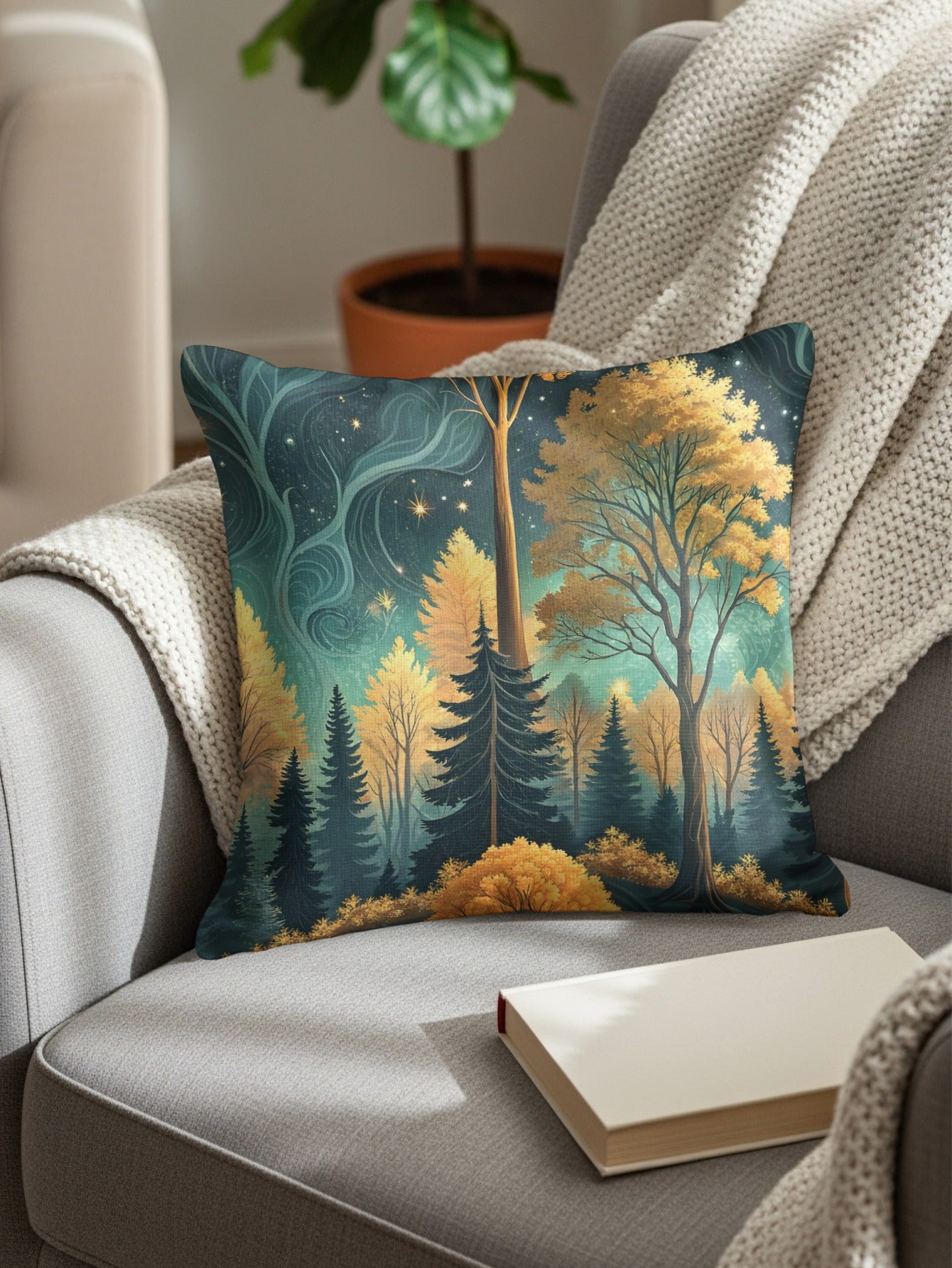 Forest Illustration Design Decorative Couch Pillow