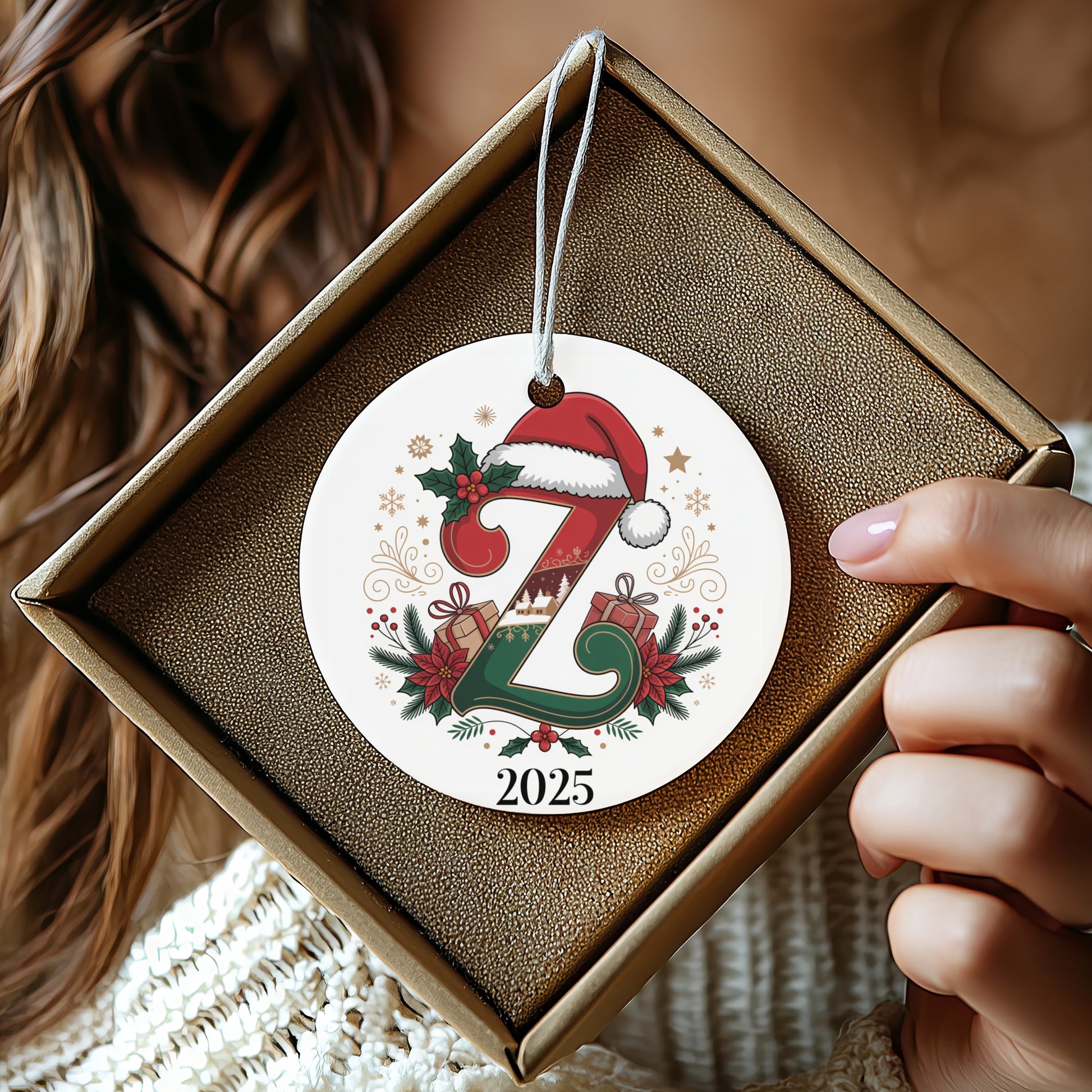 Festive 2025 Holiday Ornament with Initial Z Design product