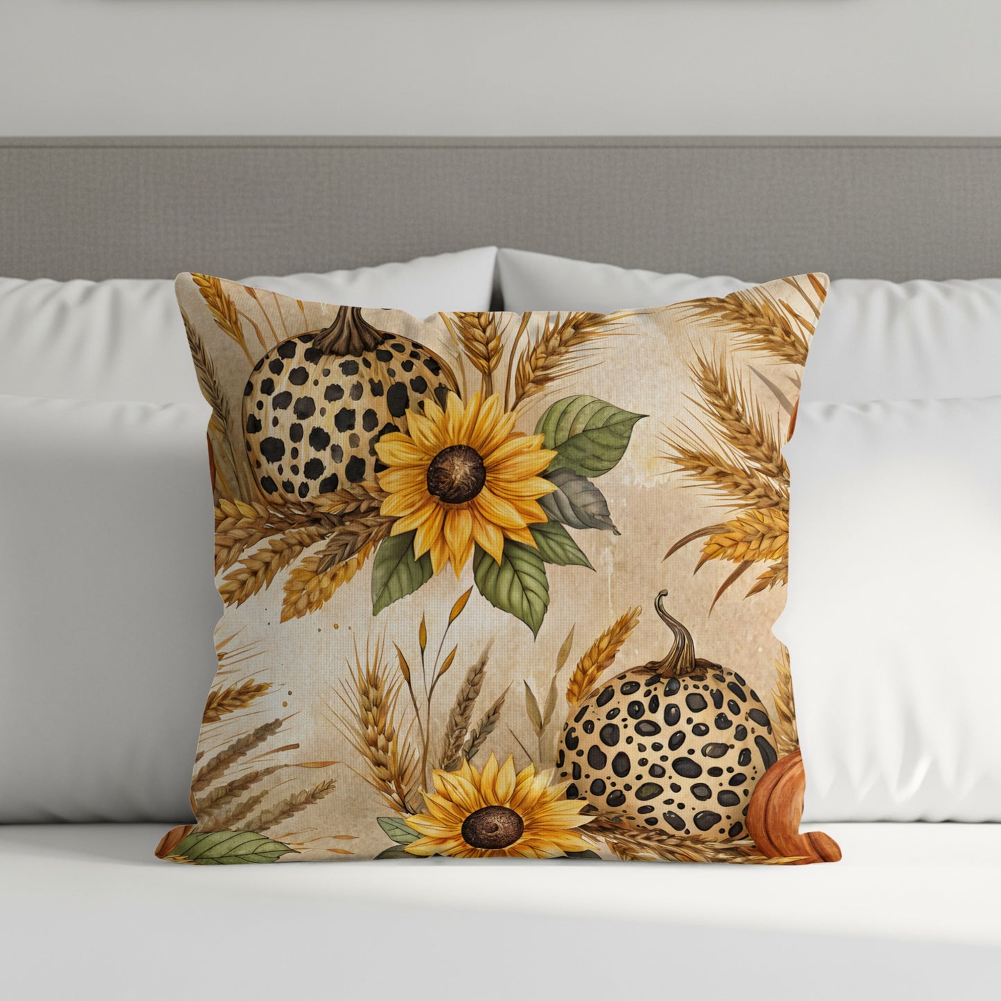 Sunflower and Pumpkin Pattern Throw Pillow Home Decor