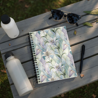Floral Lily Pattern Spiral Notebook Journal