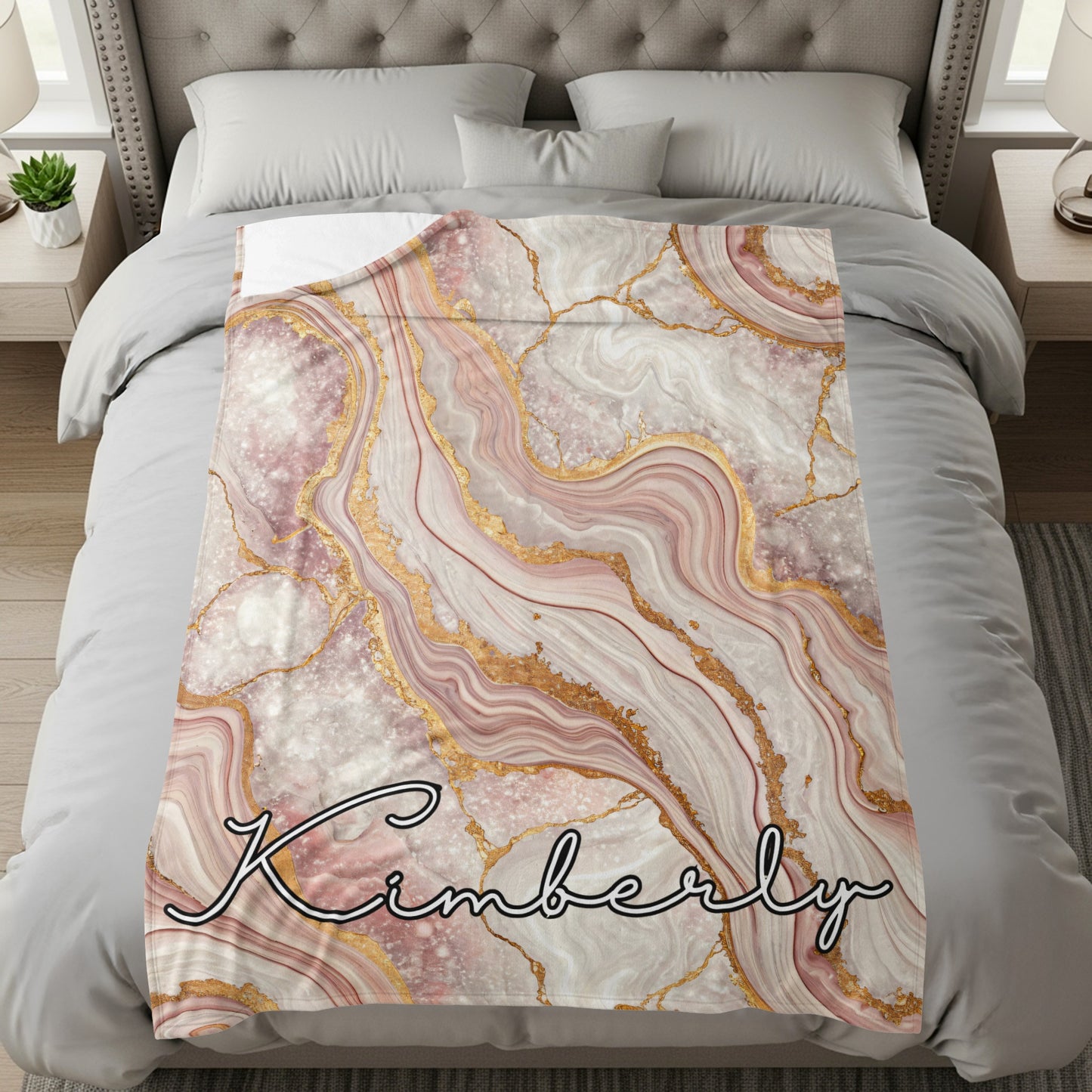 Elegant Custom Name Agate Design Print Personalized Custom Blanket - Walk Greener
