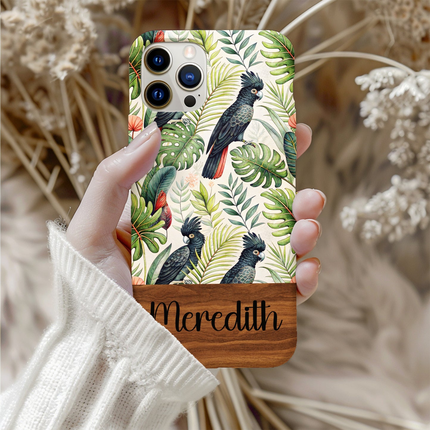 Custom Bird Jungle Pattern Phone Case Named Meredith