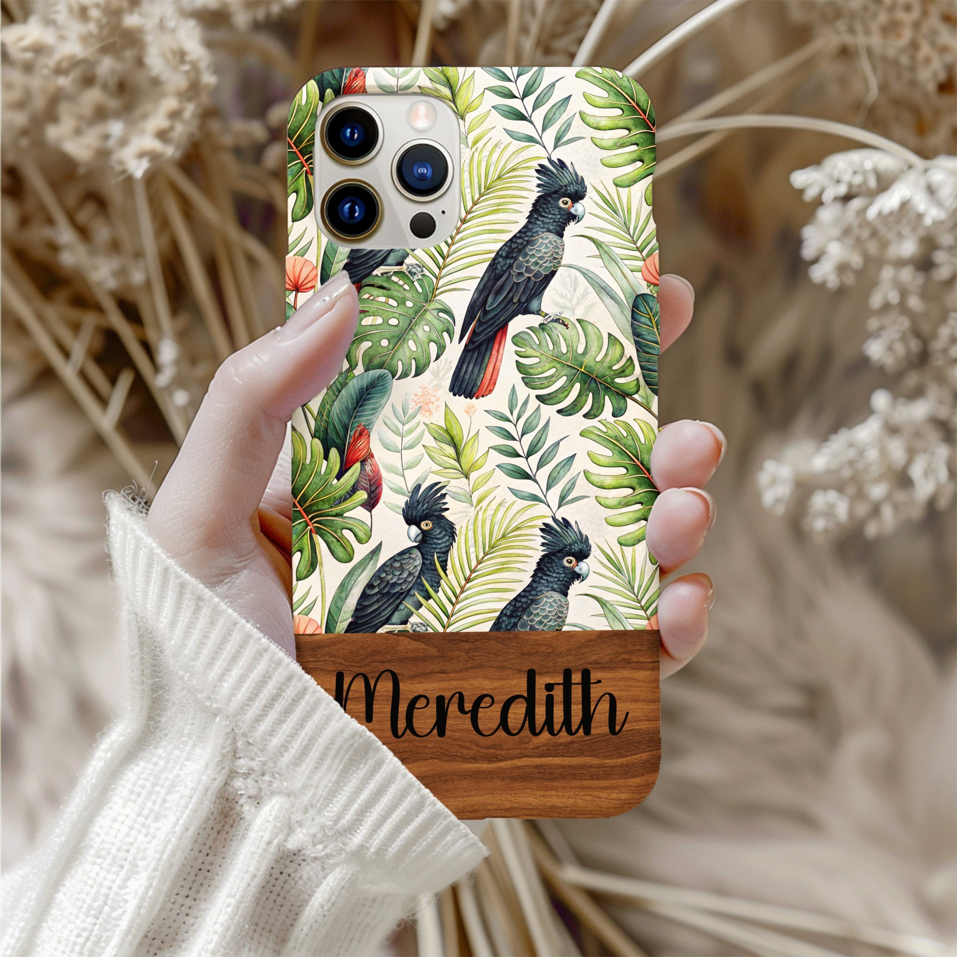 Custom Bird Jungle Pattern Phone Case Named Meredith