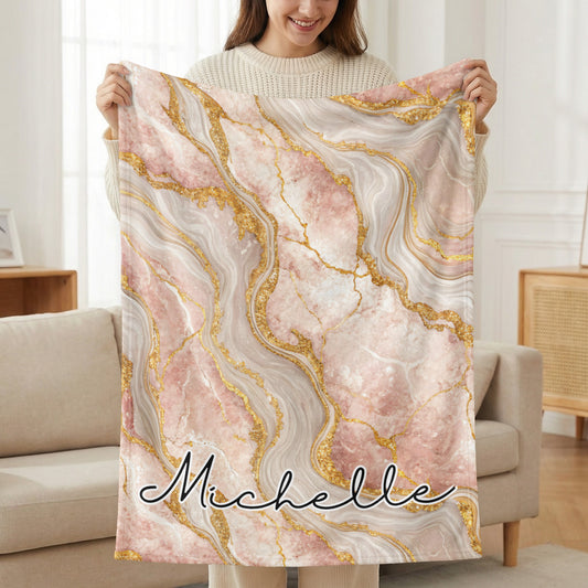 Marble Texture with Custom Name Elegant Design Custom Blanket - Walk Greener