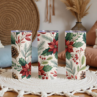 Festive Floral and Pinecone Design Insulated Travel Tumbler
