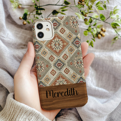Aztec Geometric Shapes in Earth Tones Patterned Custom Phone Case - Walk Greener