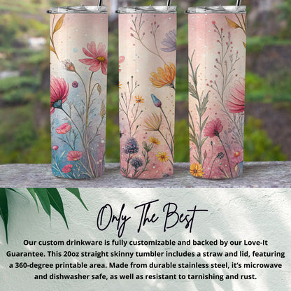 Watercolor Flowers In The Garden Design For 20 oz Skinny - Walk Greener