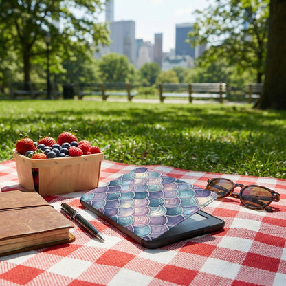 Vibrant City Park Picnic Scene with Juice and Snacks