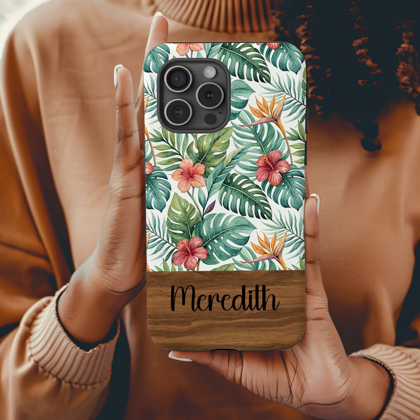 Custom Tropical Leaves and Flowers Phone Case