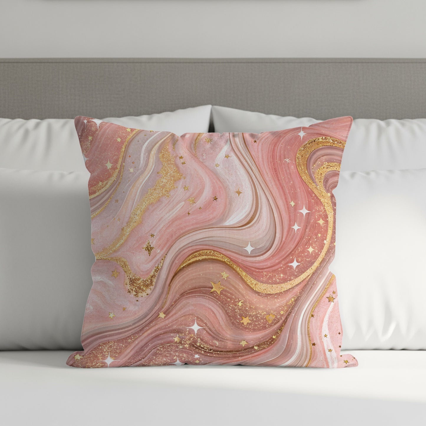 Pink and Gold Marble Swirl Design Throw Pillow