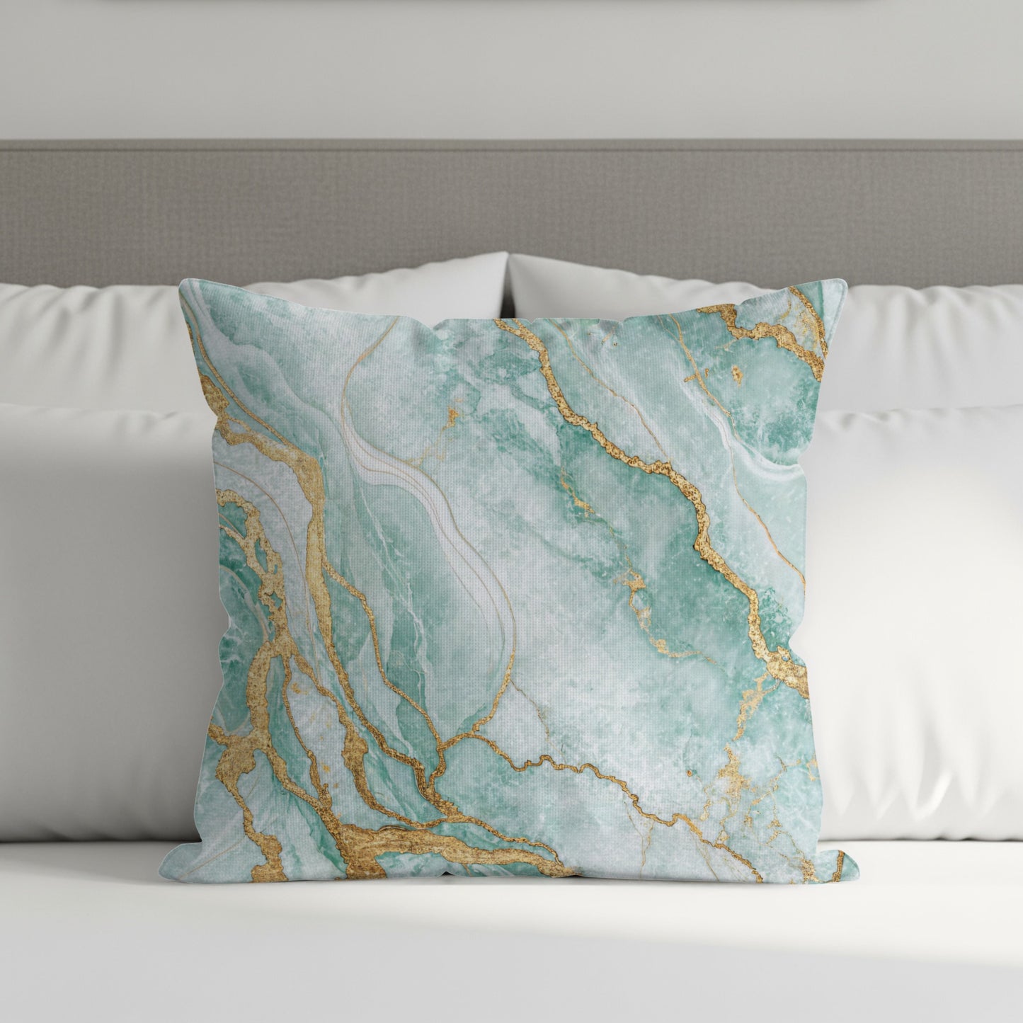 Elegant Green and Gold Marble Print Pillow Cushion