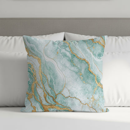 Elegant Green and Gold Marble Print Pillow Cushion
