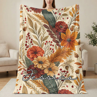 Personalized Floral Pattern Throw Blanket with Name Jessica