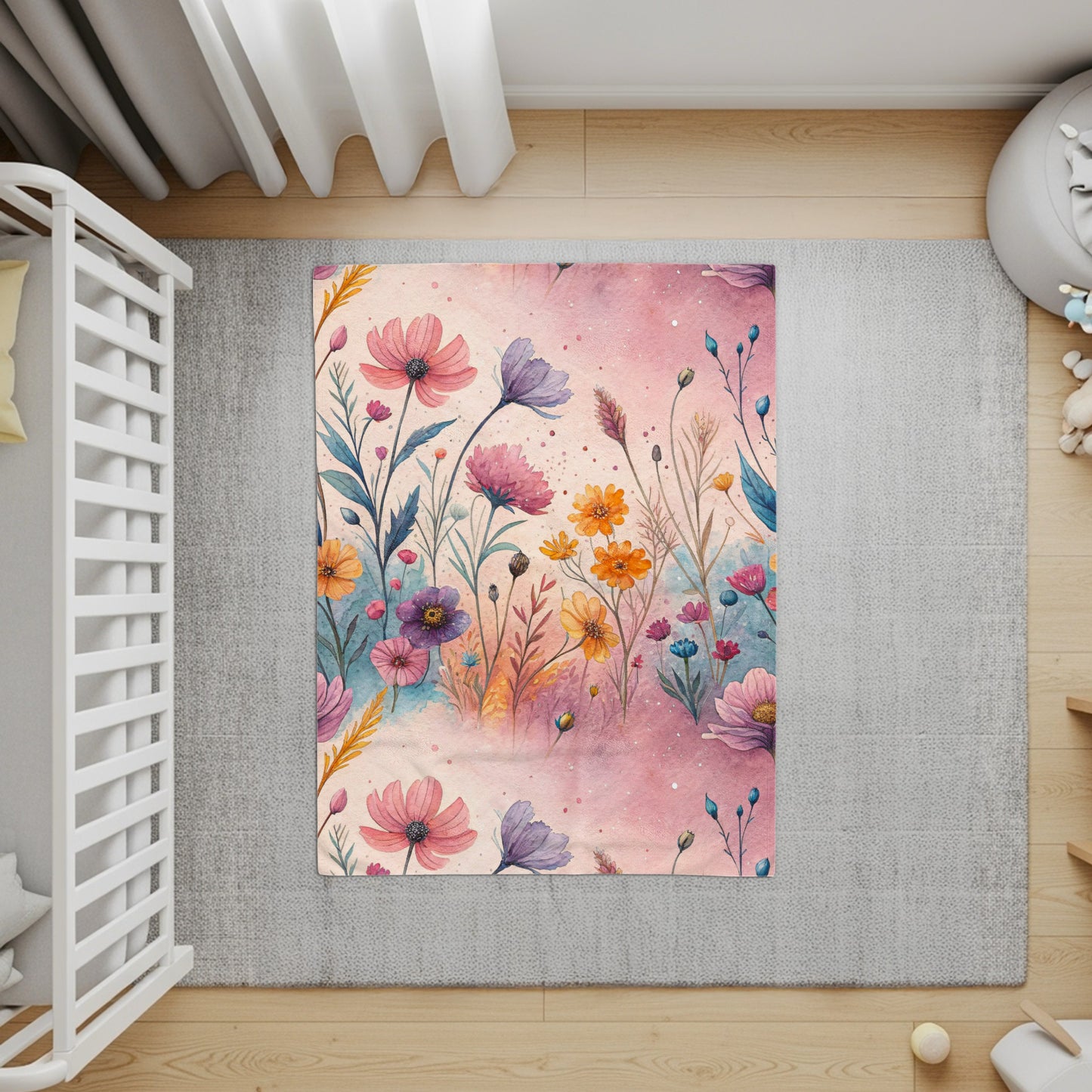 Watercolor Floral Garden On Pale Pink Design Velveteen Plush Blankets - Walk Greener
