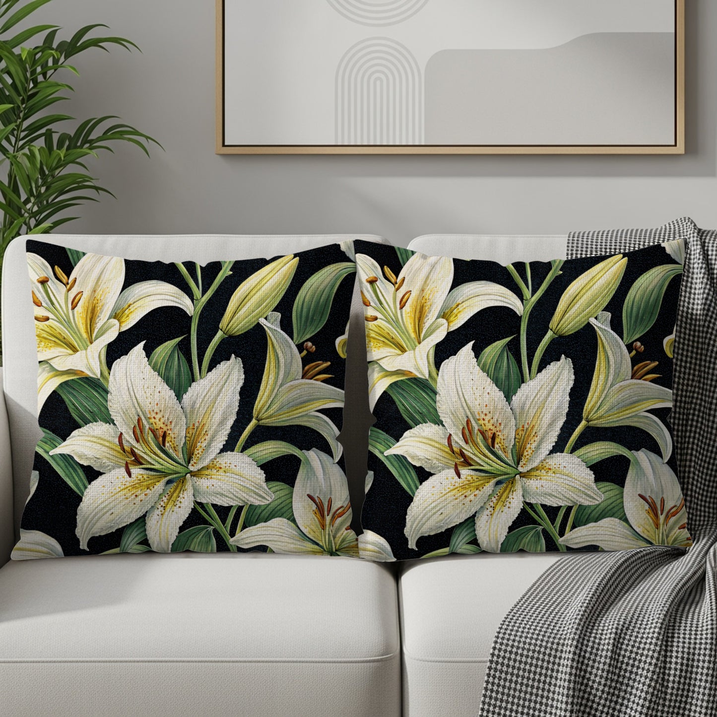 Elegant White Lily Decorative Throw Pillows Set