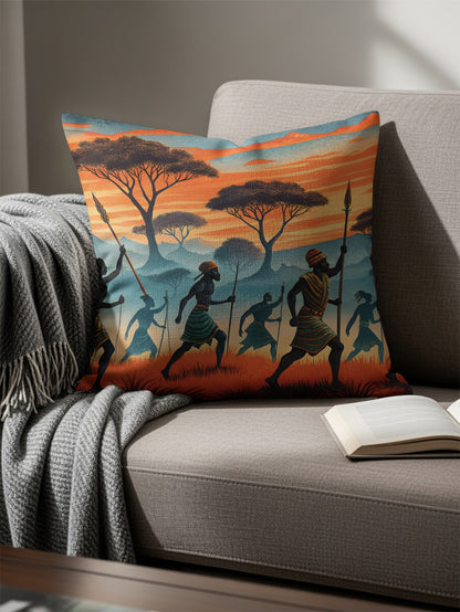 African Sunset Tribal Art Decor Throw Pillow Cover