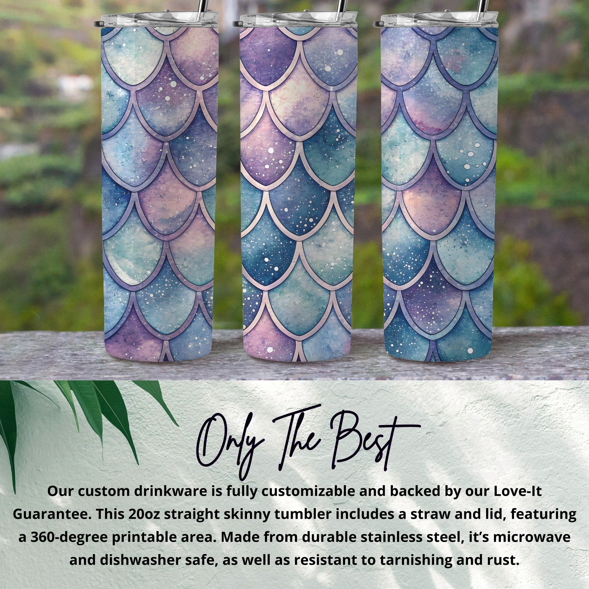 Watercolor Mermaid Scales Pattern in Teal Blue Purple Tumbler - Walk Greener