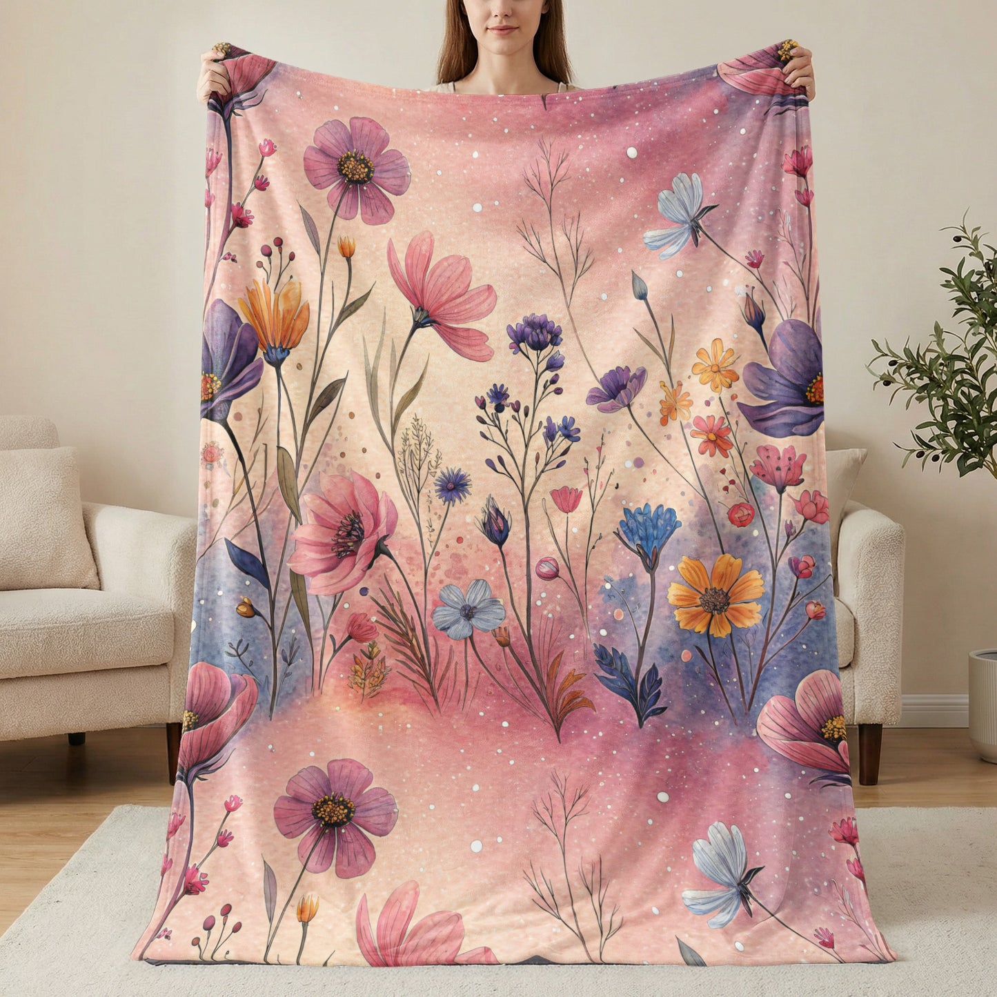 Watercolor Flowers In Pink and Purple Floral Pattern - Walk Greener