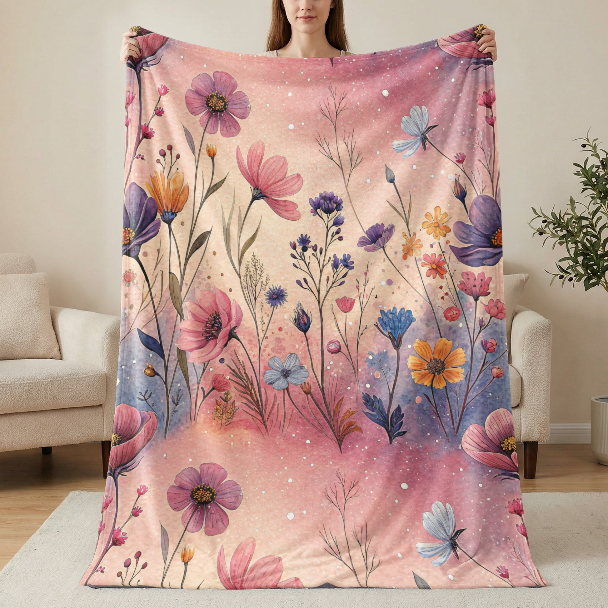 Watercolor Flowers In Pink and Purple Floral Pattern - Walk Greener