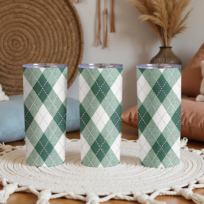 Green Argyle Pattern 20oz Insulated Tumbler Flask