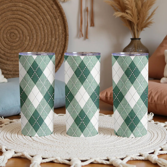 Green Argyle Pattern 20oz Insulated Tumbler Flask