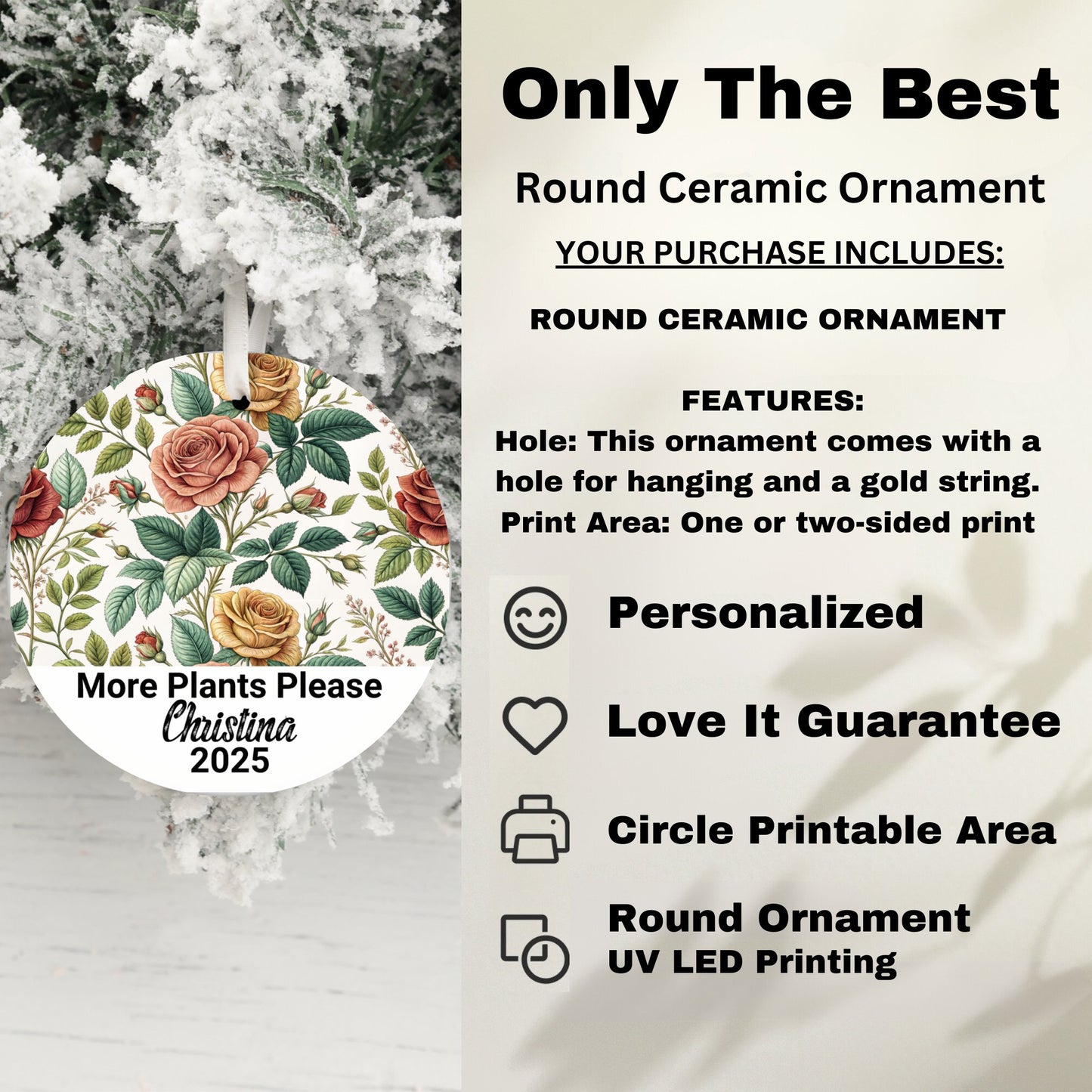Personalized Floral Round Ceramic Ornament product