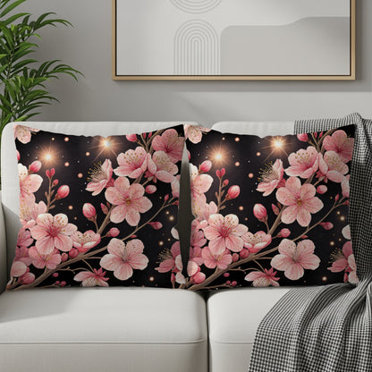 Elegant Cherry Blossom Patterned Throw Pillow Set