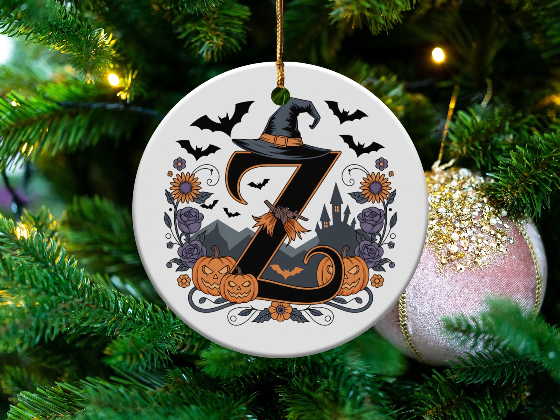 Halloween Witch Hat Initial Z Christmas Ornament product type