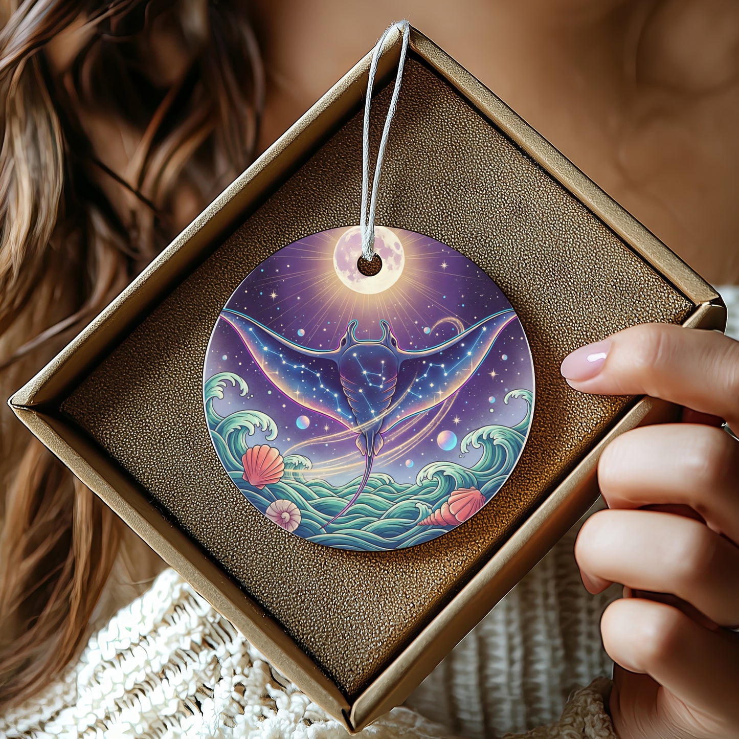 Mystical Manta Ray Design Round Hanging Ornament product