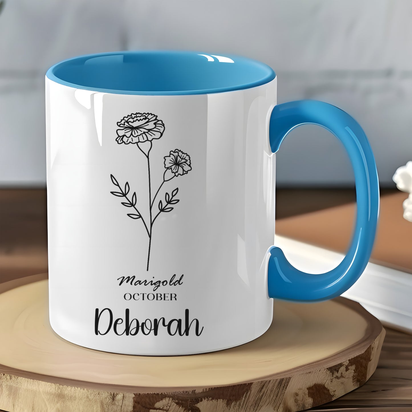 Personalized Marigold October Mug for Name Deborah Gift