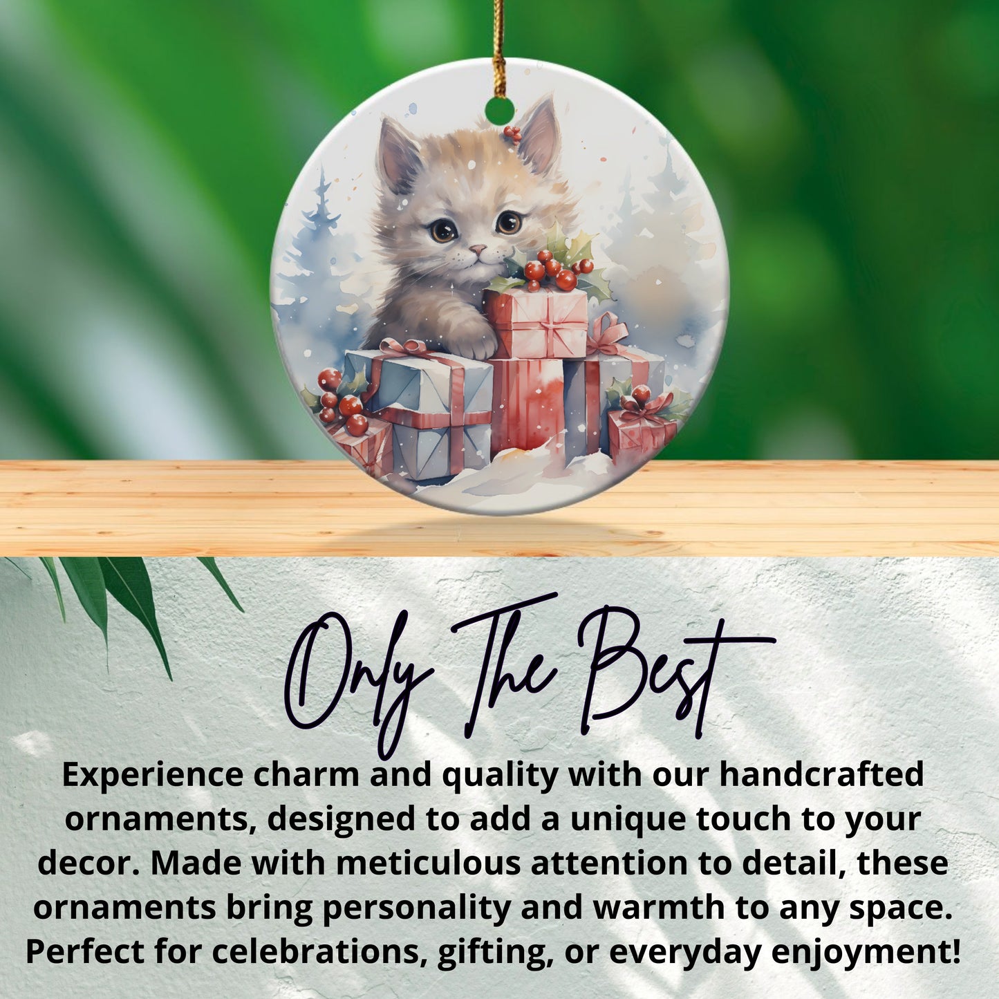 Cute Kitten with Gifts Christmas Ornament product