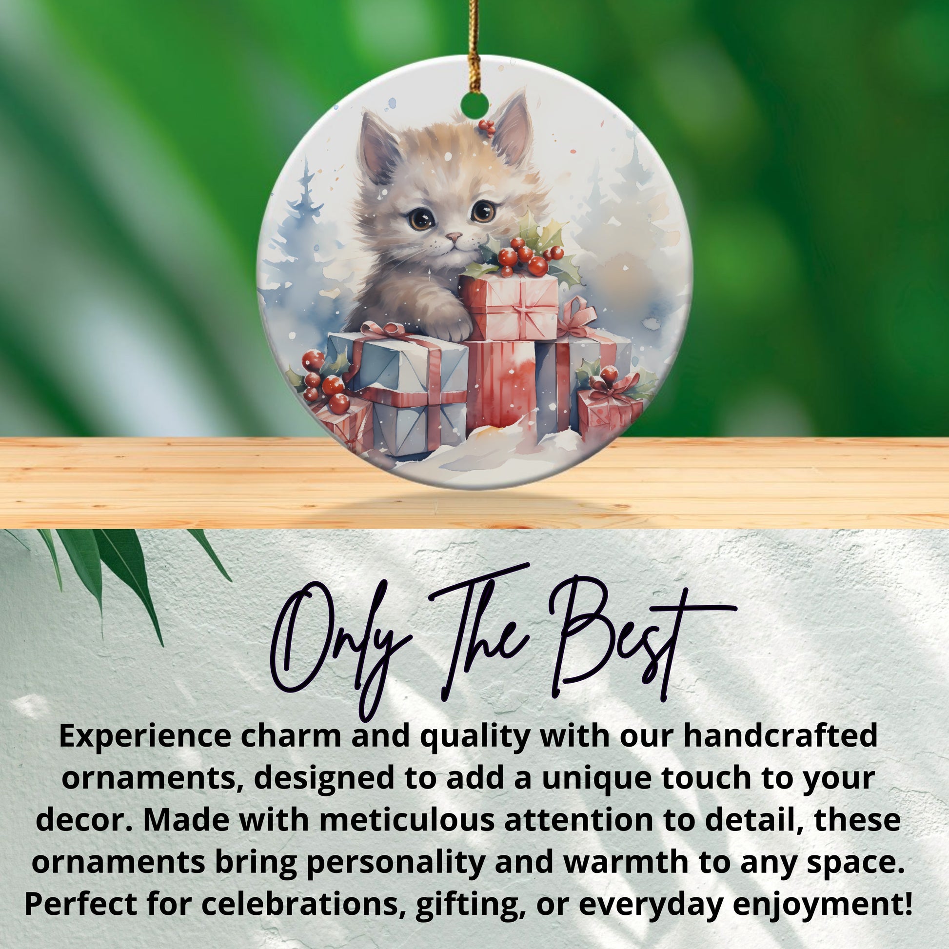 Cute Kitten with Gifts Christmas Ornament product