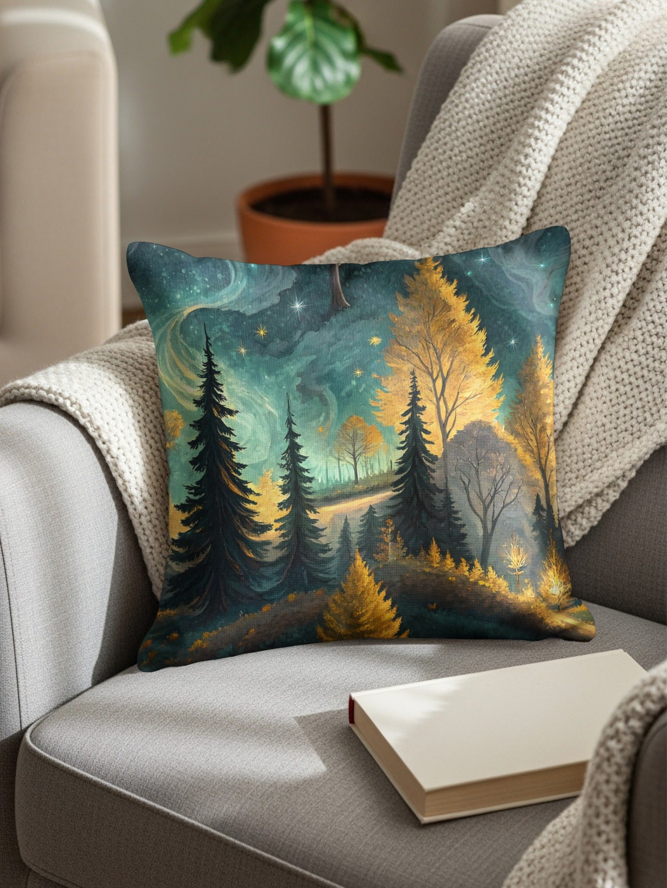 Enchanting Forest Scene Cushion Cover for Cozy Decor