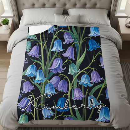 Personalized Bluebell Flower Patterned Bedding Blanket