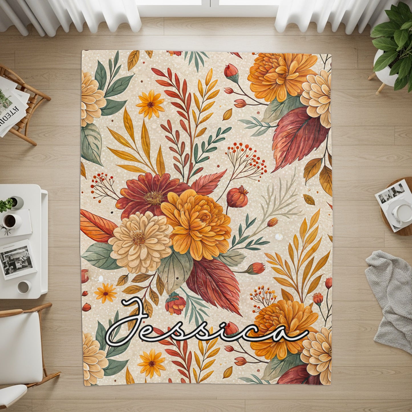 Personalized Floral Name Rug for Home Decor