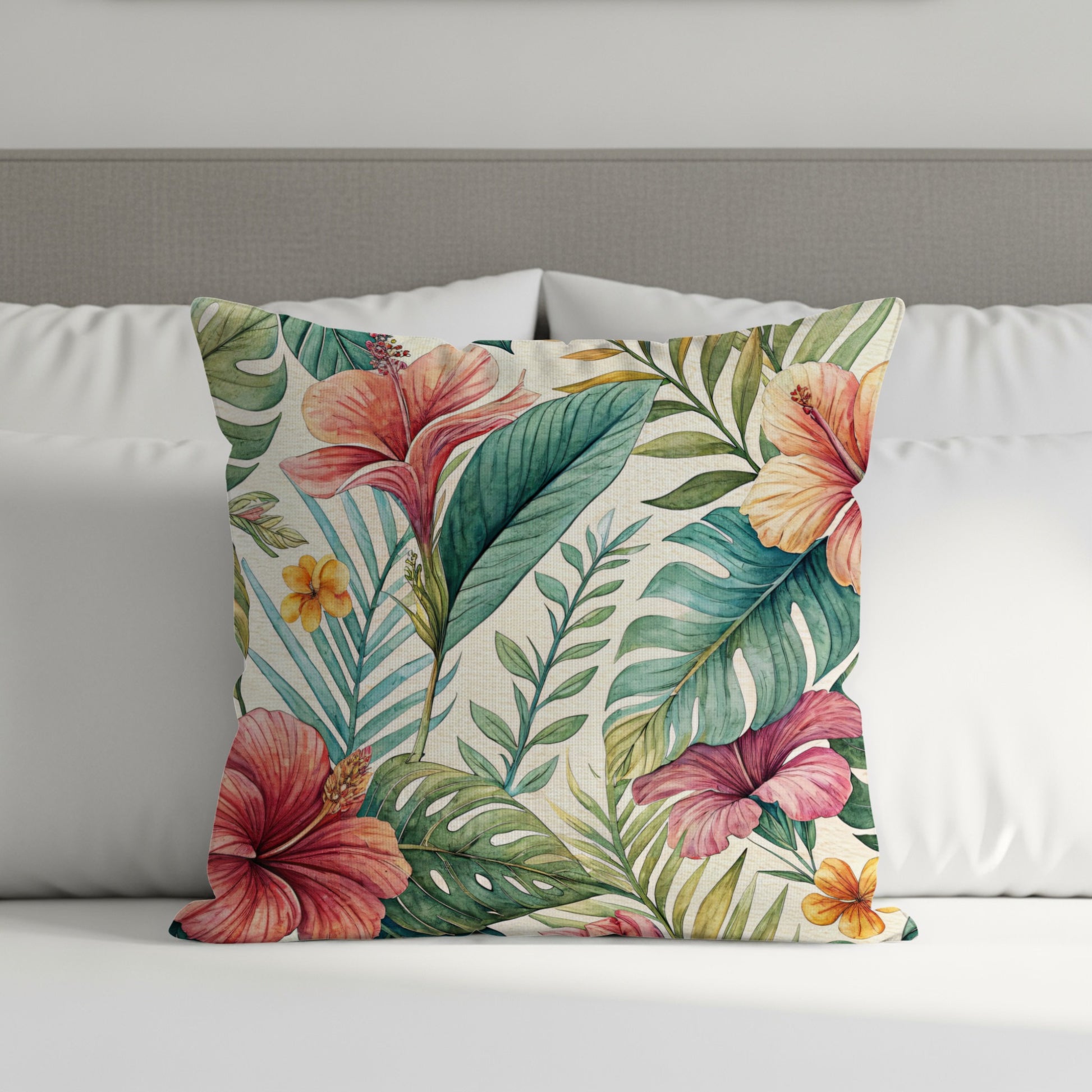 Tropical Watercolor Hibiscus Floral Pattern Pillows & Pillow Cases - Walk Greener