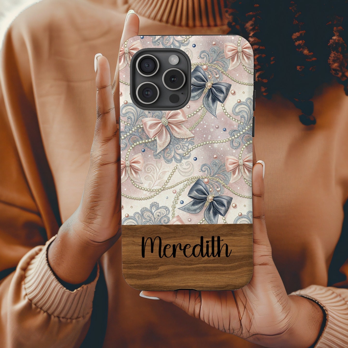 Custom Name Floral and Ribbon Design Phone Case