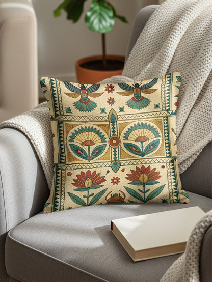 Colorful Egyptian-Inspired Design Throw Pillow