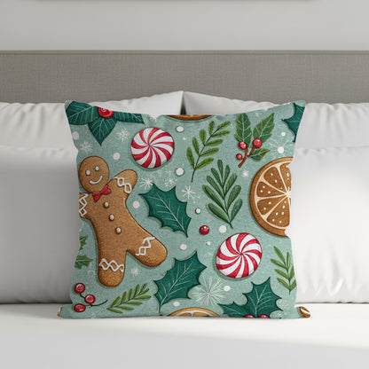 Festive Gingerbread and Holly Christmas Pillow product