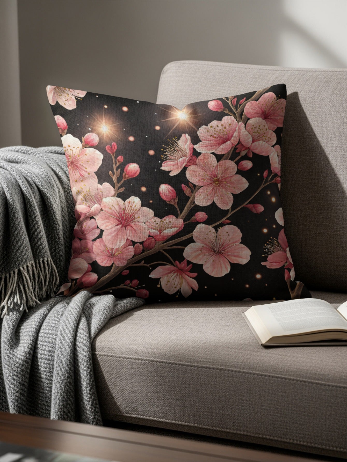 Elegant Cherry Blossom Floral Design Pillow