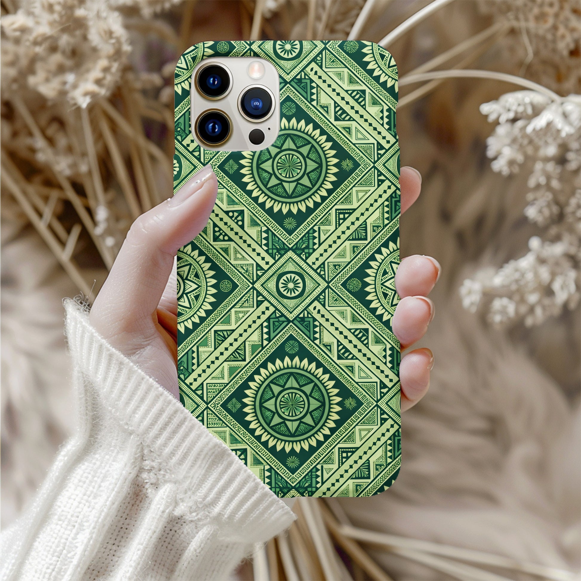 Green Geometric Ethnic Pattern Design for Custom Phone Case - Walk Greener