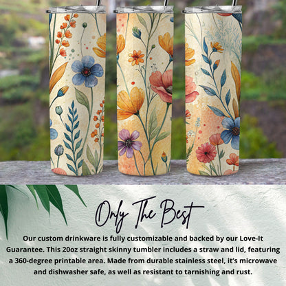 Watercolor Floral Design Colorful Flowers 20 oz Skinny Tumbler - Walk Greener