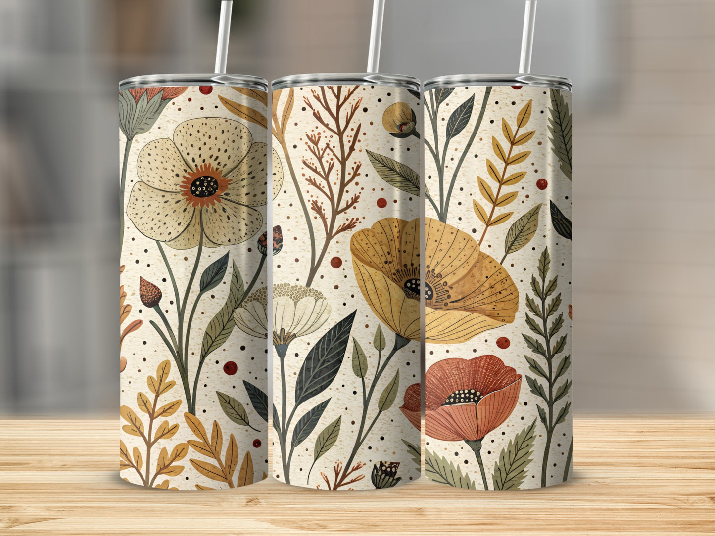 Elegant Floral Pattern with Earthy Tones 20 oz Skinny Tumbler - Walk Greener