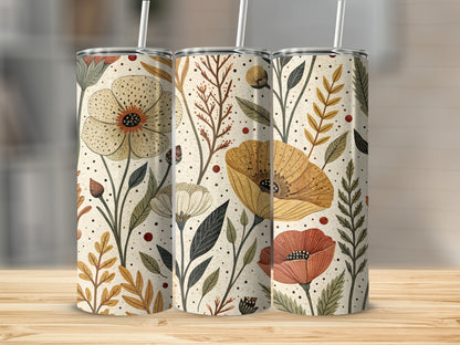 Elegant Floral Pattern with Earthy Tones 20 oz Skinny Tumbler - Walk Greener