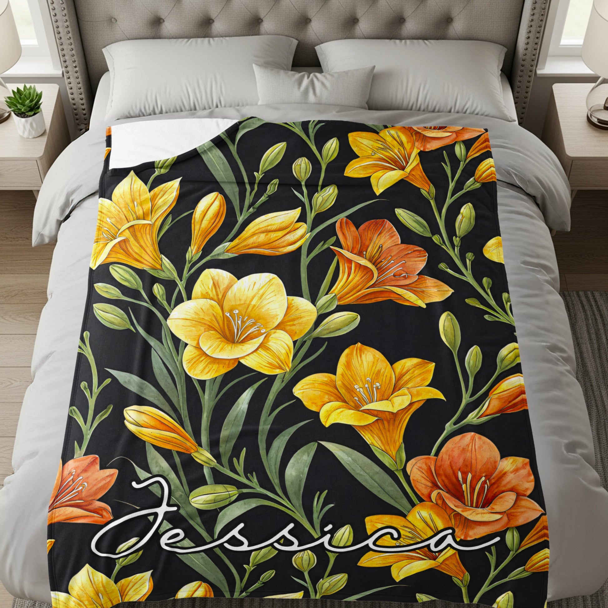 Personalized Floral Print Jessica Bedspread Blanket