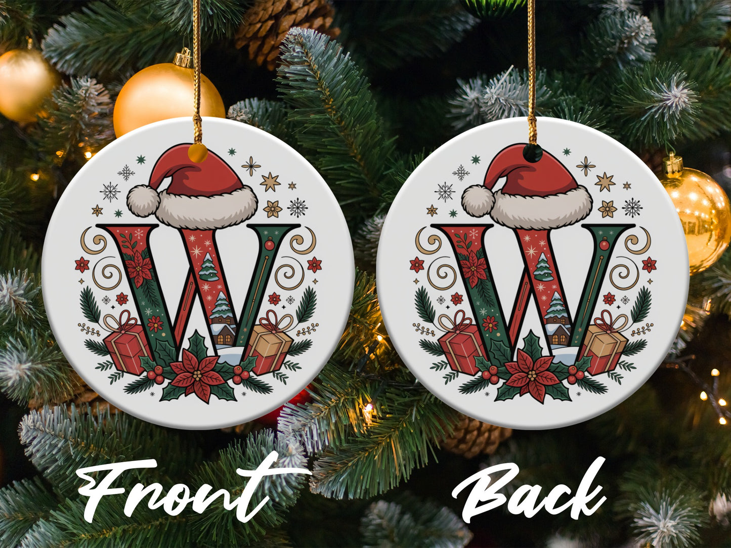 Festive Monogram Christmas Ornament with Santa Hat product type