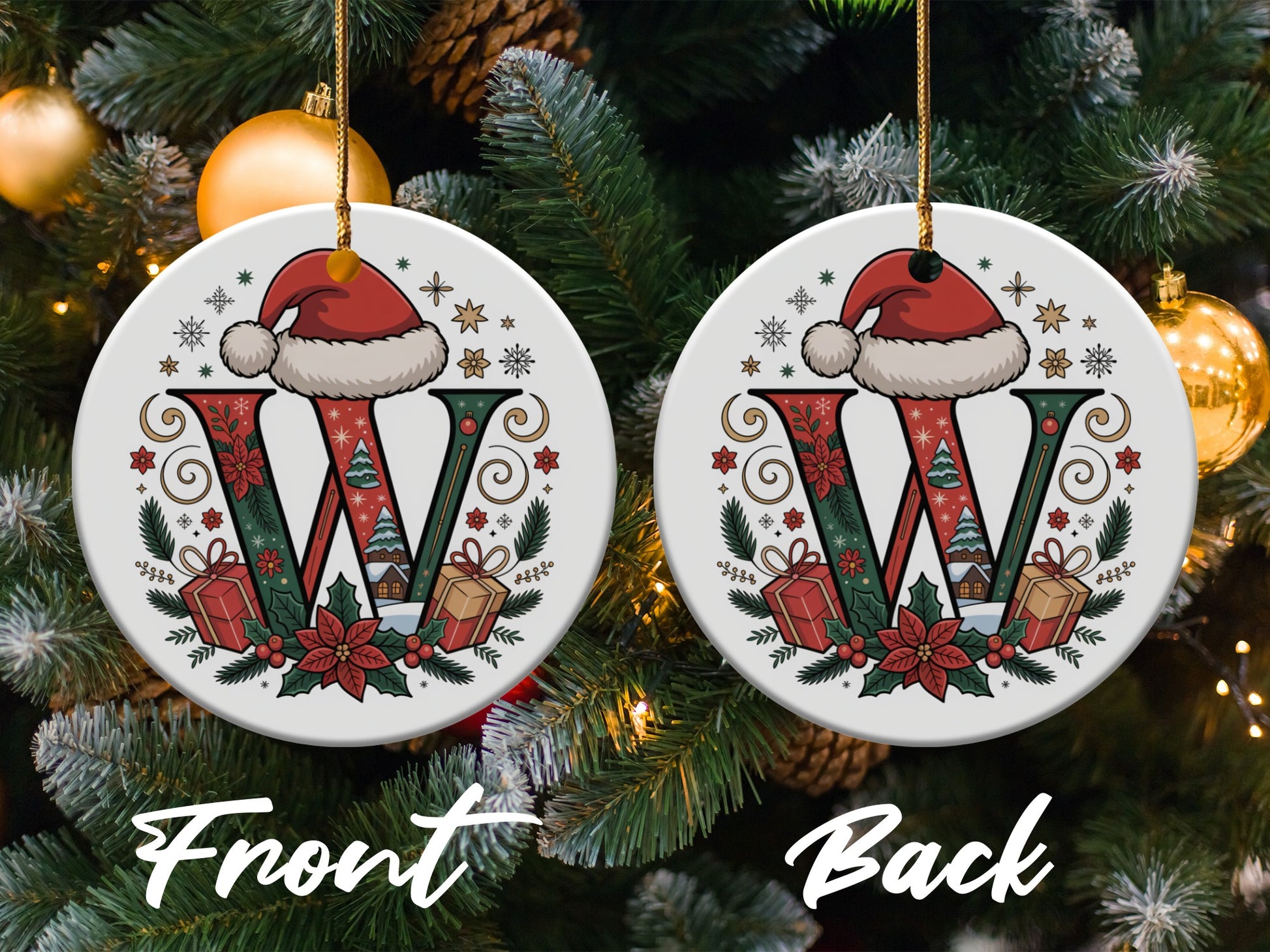 Festive Monogram Christmas Ornament with Santa Hat product type