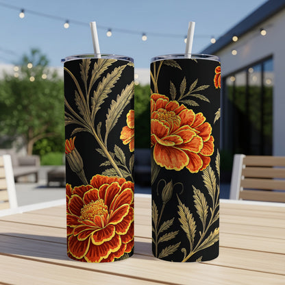 Floral Fiesta A Dark Blooming Marigolds Pattern Tumblers - Walk Greener